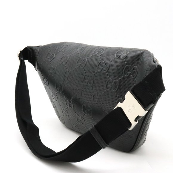 GUCCI GG embossed belt bag, body waist pouch, hip perforated leather, black, ... - Picture 3 of 8